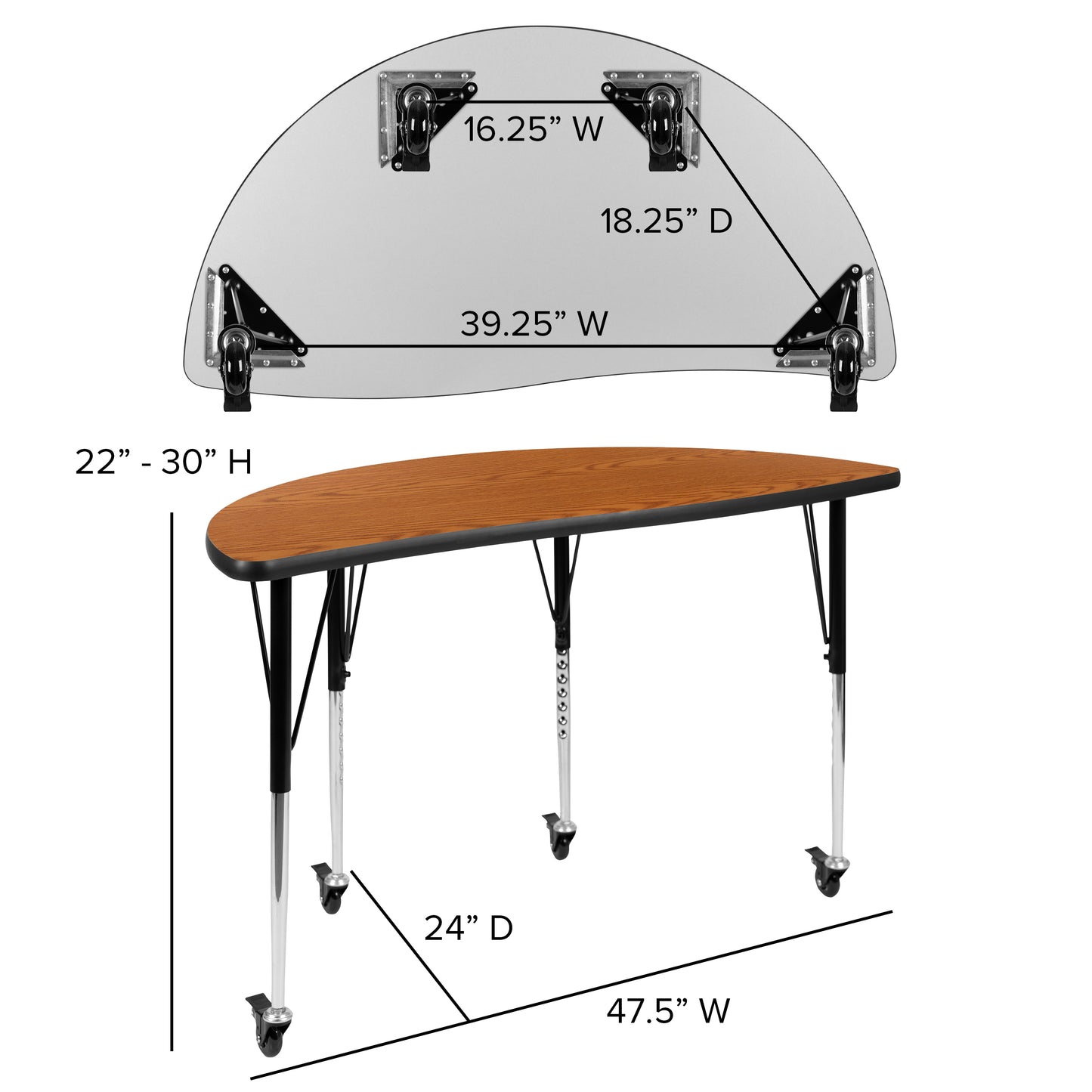 Emmy 2 Piece Mobile 47.5" Circle Wave Flexible Oak Thermal Laminate Adjustable Activity Table Set