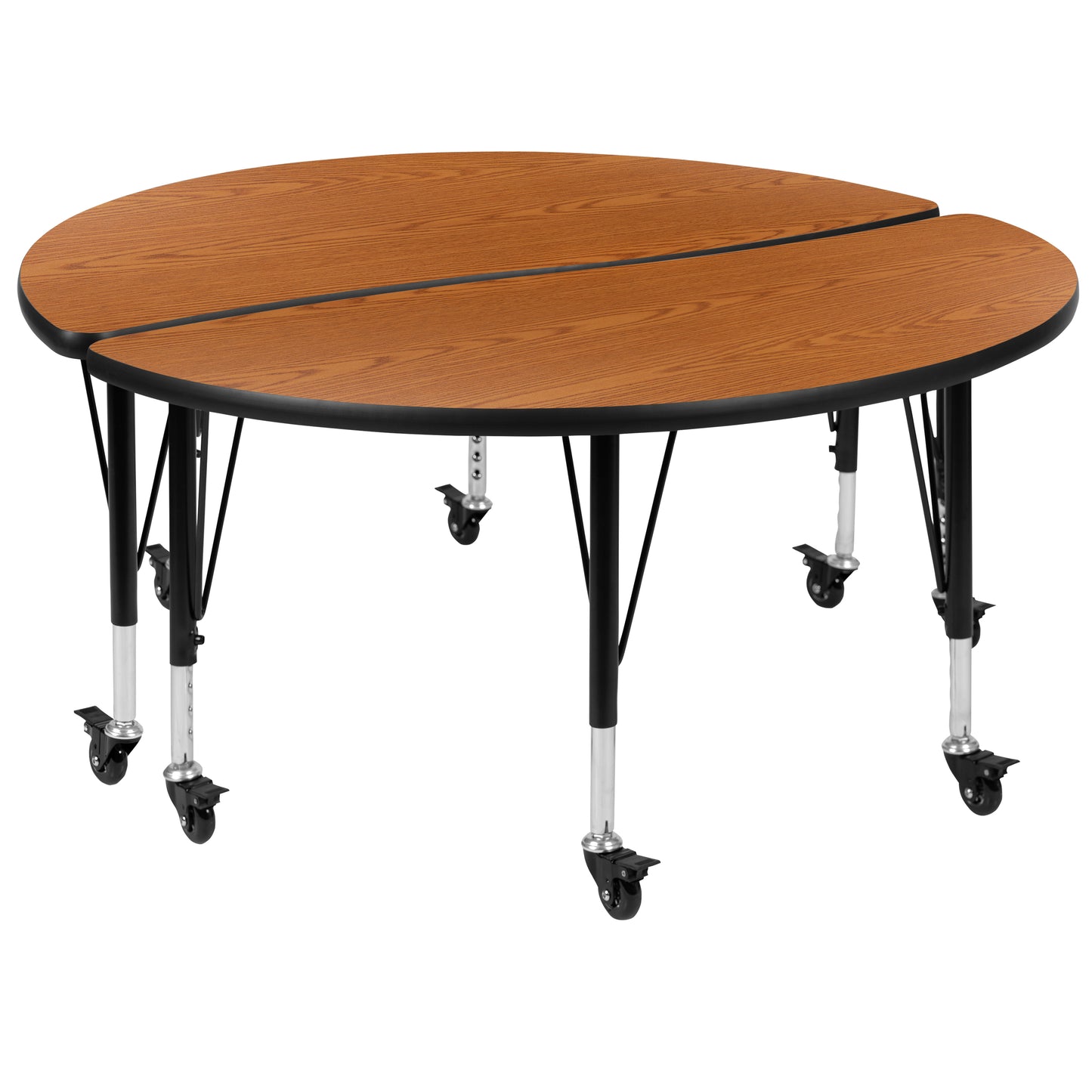 Emmy 2 Piece Mobile 47.5" Circle Wave Flexible Oak Thermal Laminate Kids Adjustable Activity Table Set