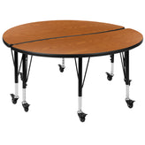 Emmy 2 Piece Mobile 47.5" Circle Wave Flexible Oak Thermal Laminate Kids Adjustable Activity Table Set