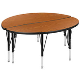 Emmy 2 Piece 47.5" Circle Wave Flexible Oak Thermal Laminate Activity Table Set - Height Adjustable Short Legs
