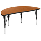 Emmy 2 Piece 47.5" Circle Wave Flexible Oak Thermal Laminate Activity Table Set - Height Adjustable Short Legs