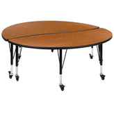 Emmy 2 Piece Mobile Emmy 60" Circle Wave Flexible Oak Thermal Laminate Kids Adjustable Activity Table Set