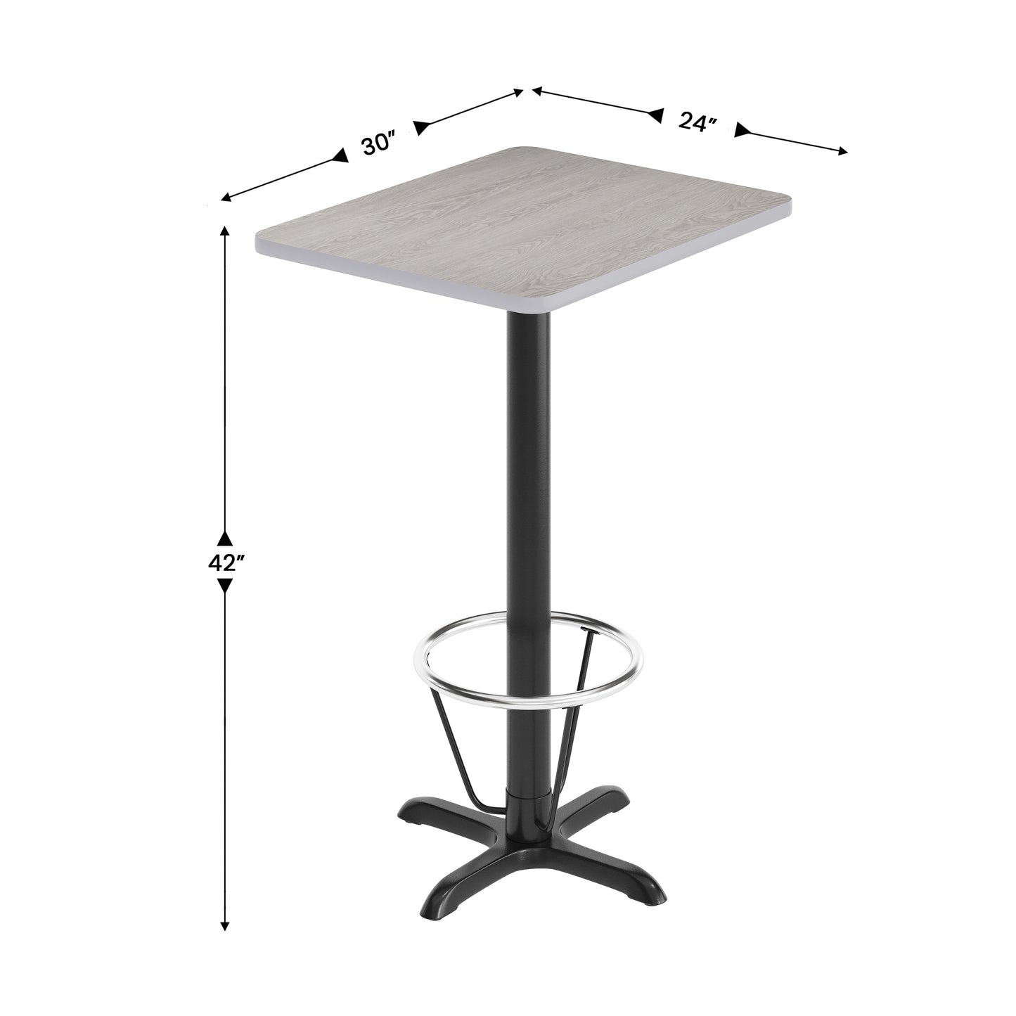 Stiles 24'' x 30'' Gray Rectangular Laminate Table Top with Black 22 x 22 "X" Style Bar Height Base with Footring