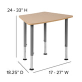 Billie Hex Natural Collaborative Student Desk (Adjustable from 22.3" to 34") - Home and Classroom