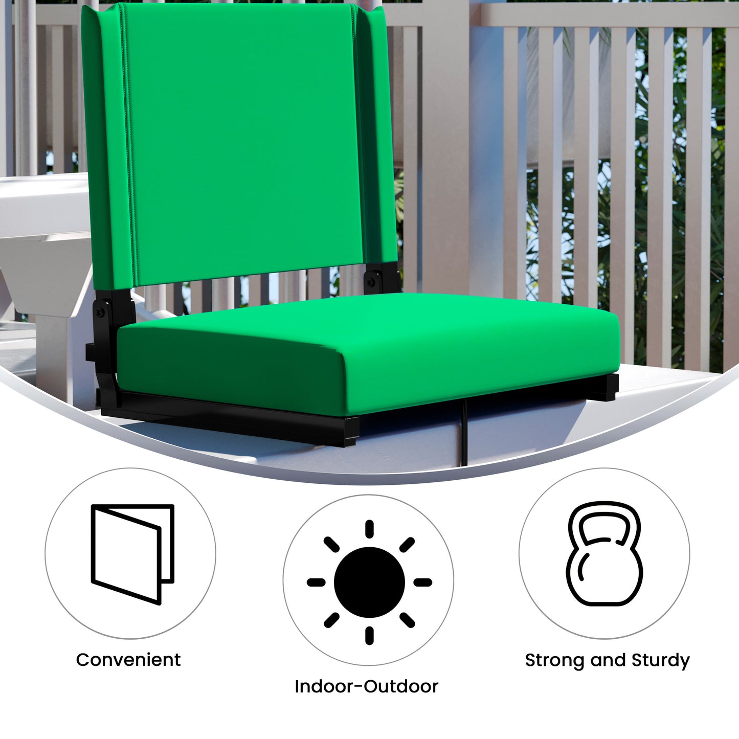 Grandstand Comfort 500 lb Capacity Padded Stadium Chairs, Folding Seats with Handles, Lightweight & Durable, Bright Green