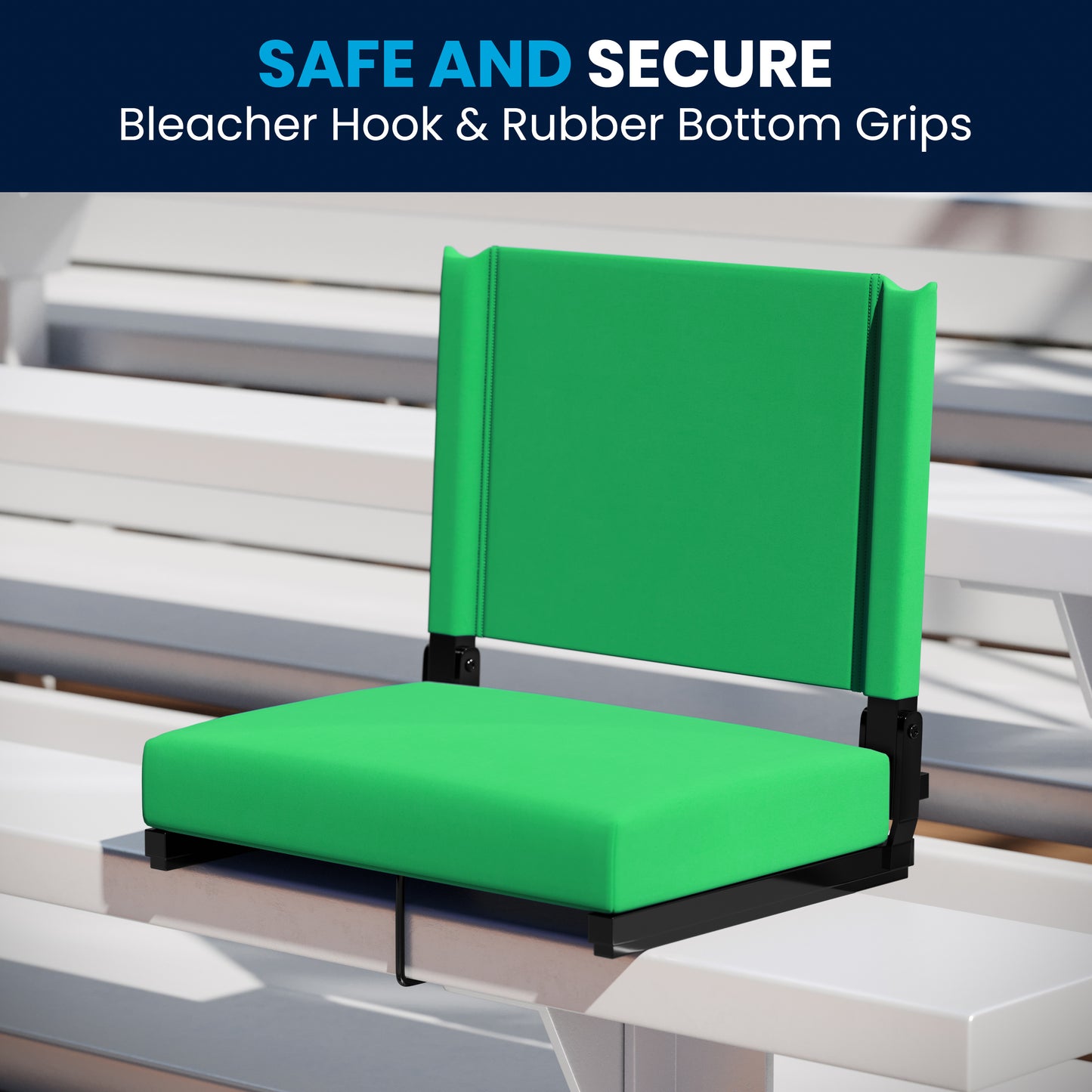 Grandstand Comfort 500 lb Capacity Padded Stadium Chairs, Folding Seats with Handles, Lightweight & Durable, Bright Green
