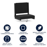 Grandstand Comfort 500 lb Capacity Padded Stadium Chairs, Folding Seats with Handles, Lightweight & Durable, Black