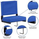 Grandstand Comfort 500 lb Capacity Padded Stadium Chairs, Folding Seats with Handles, Lightweight & Durable, Blue