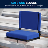 Grandstand Comfort 500 lb Capacity Padded Stadium Chairs, Folding Seats with Handles, Lightweight & Durable, Blue