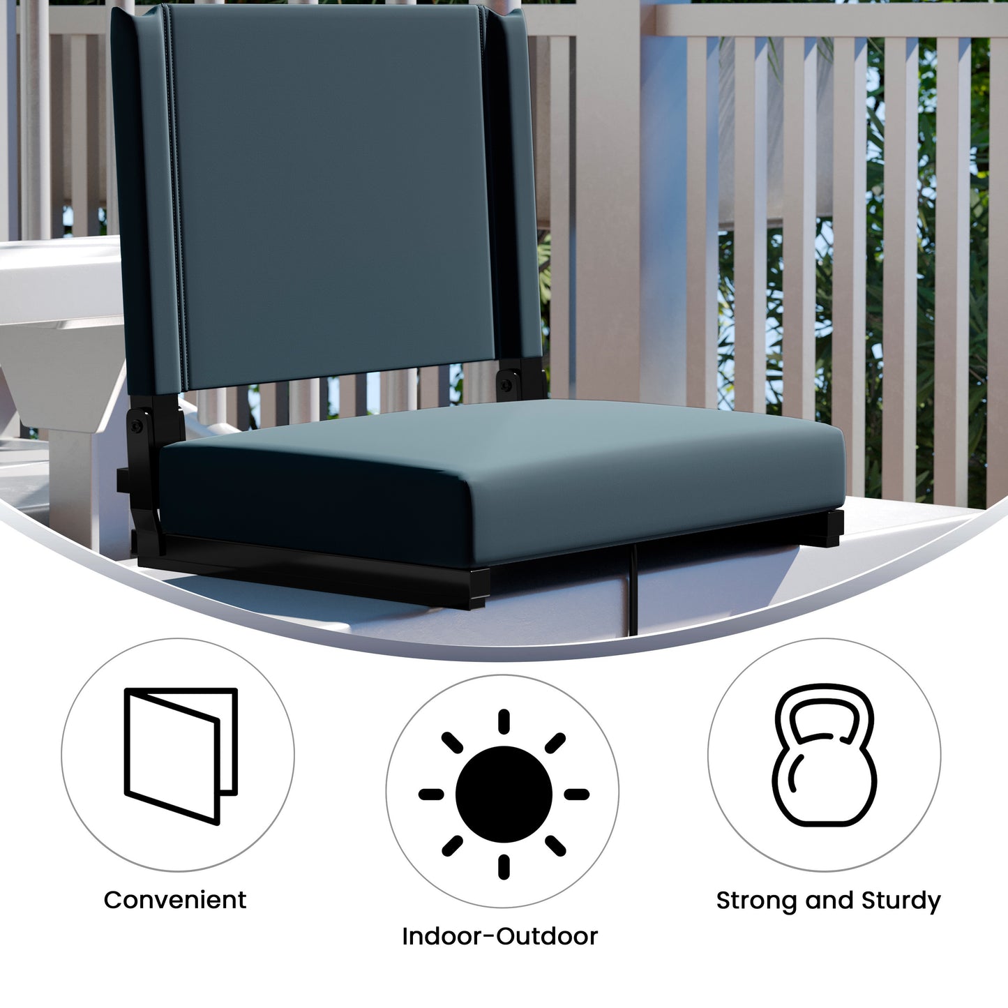 Grandstand Comfort 500 lb Capacity Padded Stadium Chair, Folding Seat with Handle, Lightweight & Durable, Dark Blue