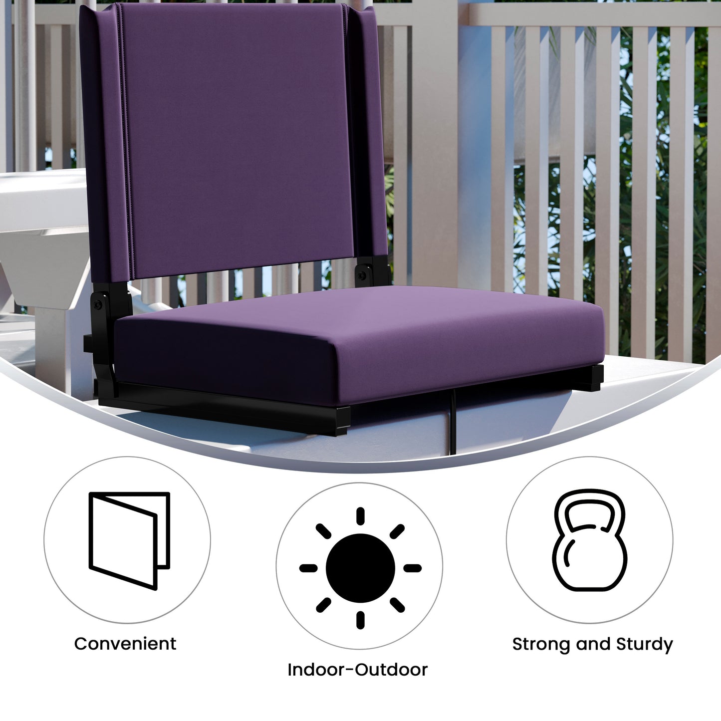 Grandstand Comfort 500 lb Capacity Padded Stadium Chairs, Folding Seats with Handles, Lightweight & Durable, Dark Purple