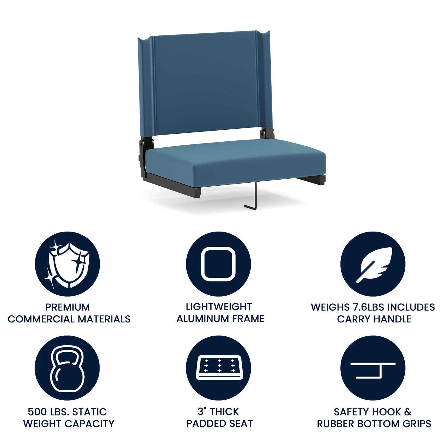 Grandstand Comfort 500 lb Capacity Padded Stadium Chairs, Folding Seats with Handles, Lightweight & Durable, Teal