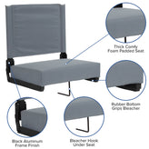 Grandstand Comfort 500 lb Capacity Padded Stadium Chairs, Folding Seats with Handles, Lightweight & Durable, Gray