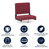 Grandstand Comfort 500 lb Capacity Padded Stadium Chairs, Folding Seats with Handles, Lightweight & Durable, Maroon
