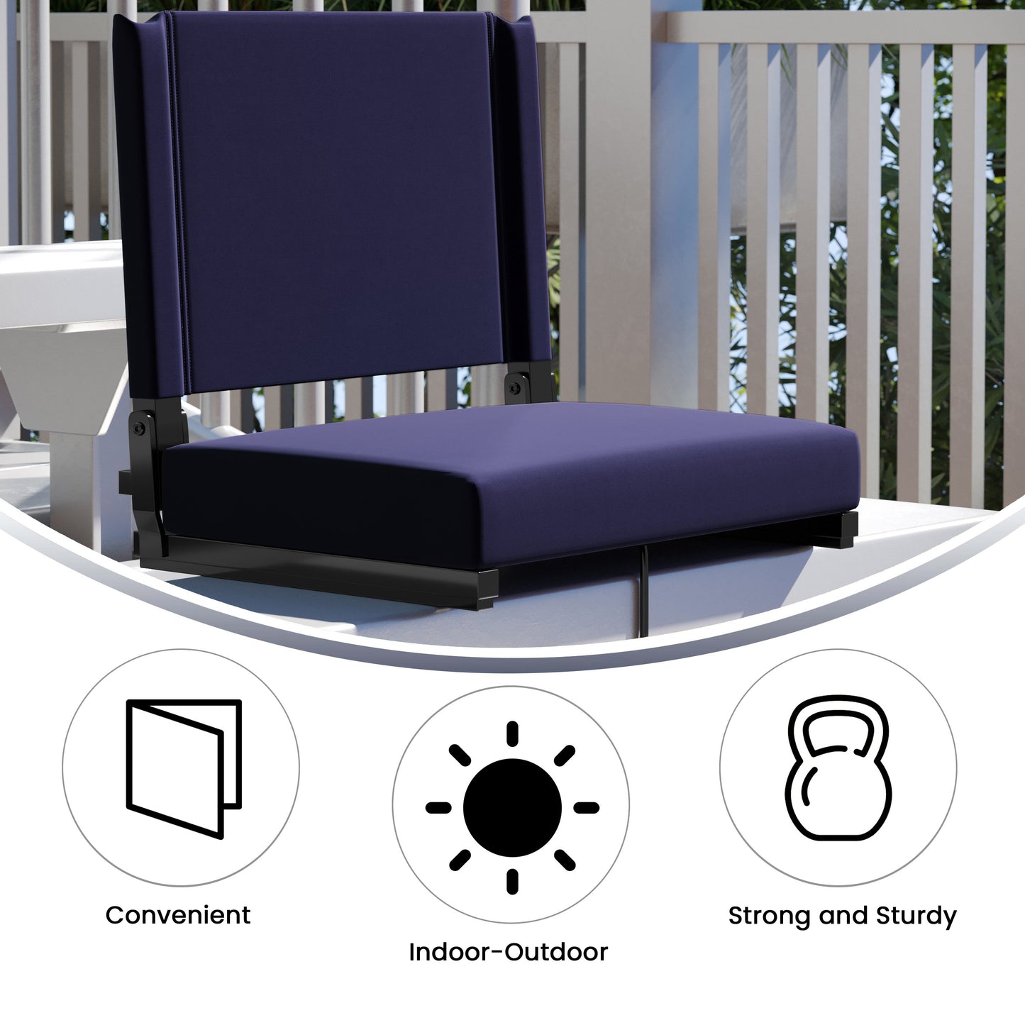 Grandstand Comfort 500 lb Capacity Padded Stadium Chairs, Folding Seats with Handles, Lightweight & Durable, Navy