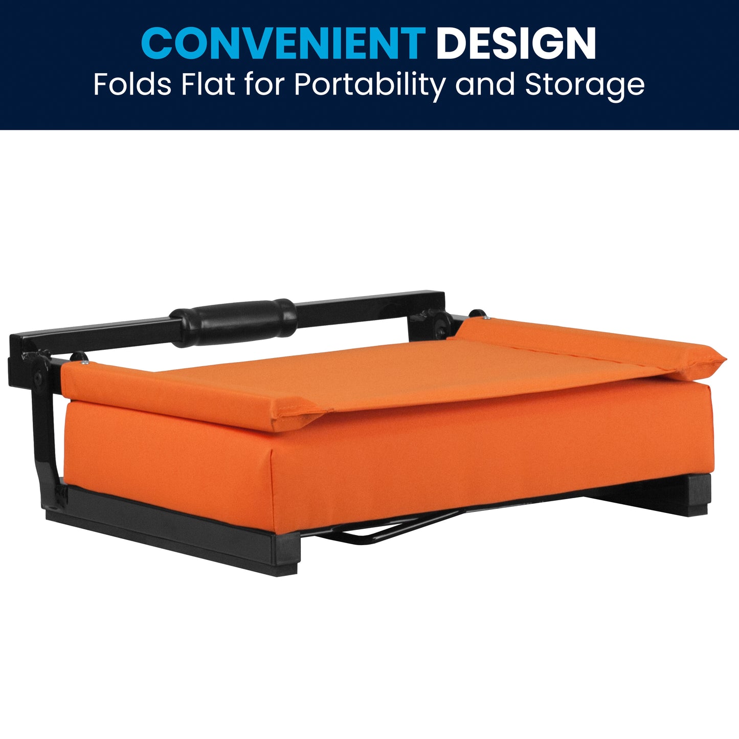 Grandstand Comfort 500 lb Capacity Padded Stadium Chairs, Folding Seats with Handles, Lightweight & Durable, Orange