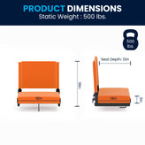 Grandstand Comfort 500 lb Capacity Padded Stadium Chairs, Folding Seats with Handles, Lightweight & Durable, Orange