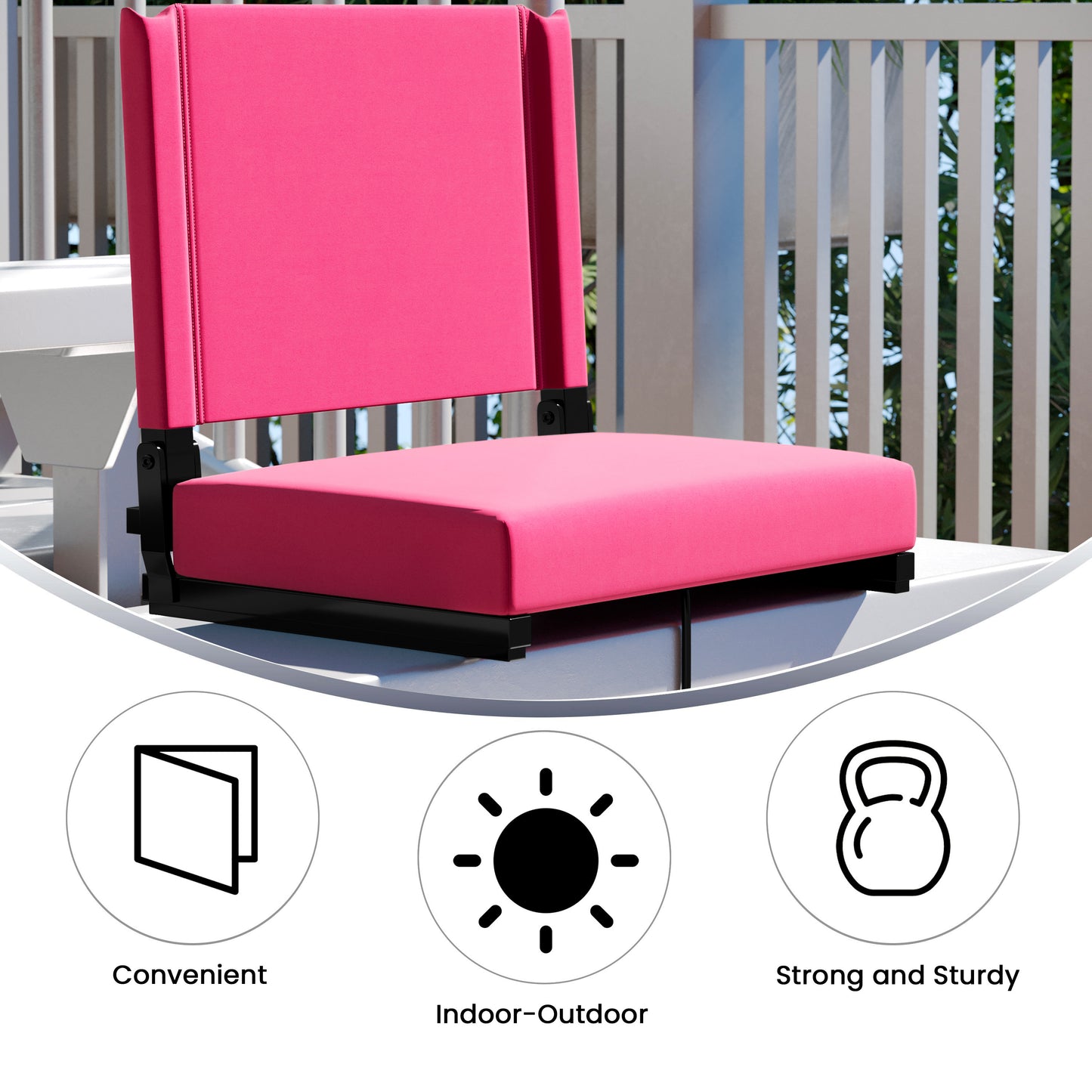 Grandstand Comfort 500 lb Capacity Padded Stadium Chairs, Folding Seats with Handles, Lightweight & Durable, Pink