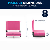 Grandstand Comfort 500 lb Capacity Padded Stadium Chairs, Folding Seats with Handles, Lightweight & Durable, Pink