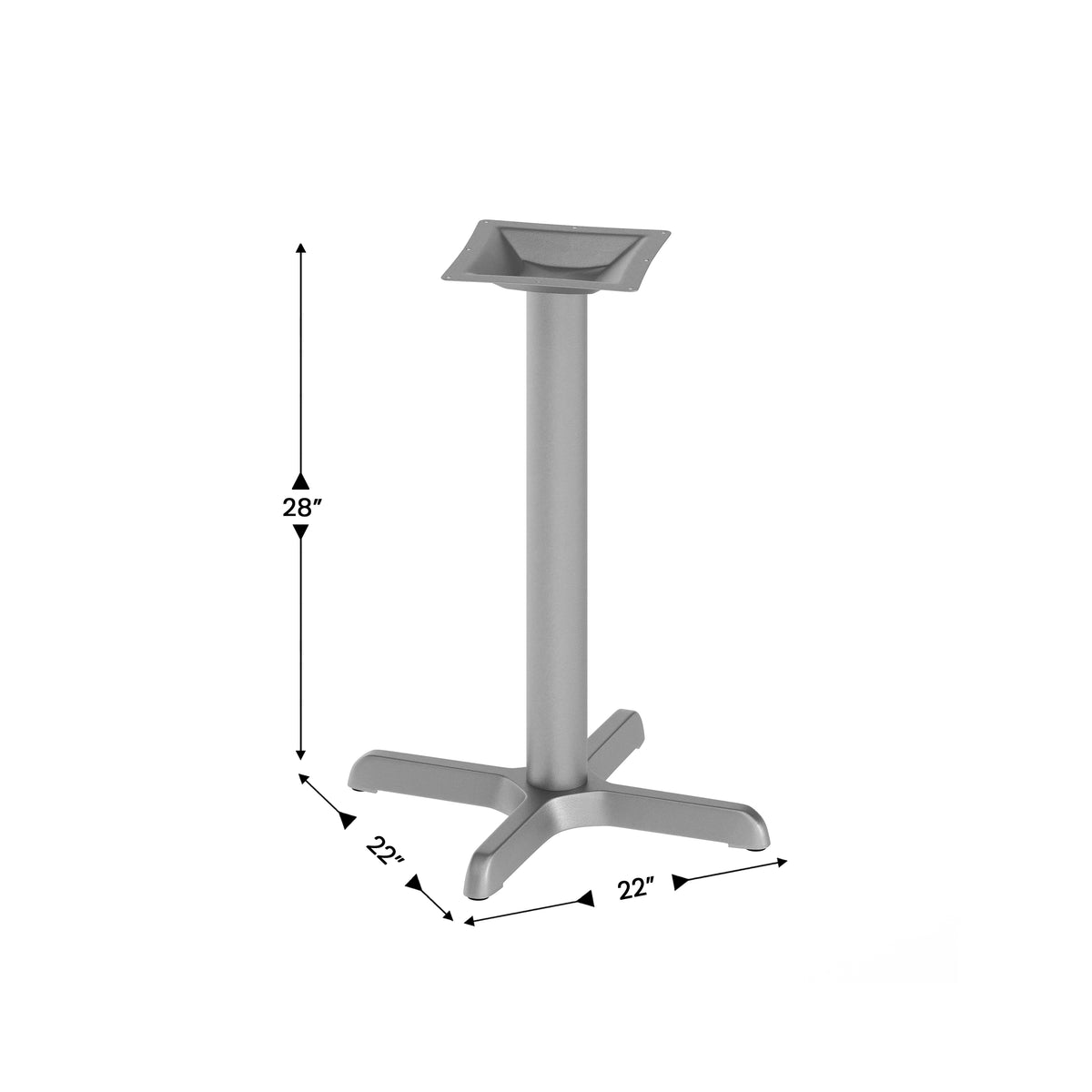 Beverly 22'' x 22'' Restaurant Indoor/Outdoor Table X-Base with 3'' Dia. Table Height Column, Silver