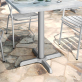 Beverly 22'' x 22'' Restaurant Indoor/Outdoor Table X-Base with 3'' Dia. Table Height Column, Silver