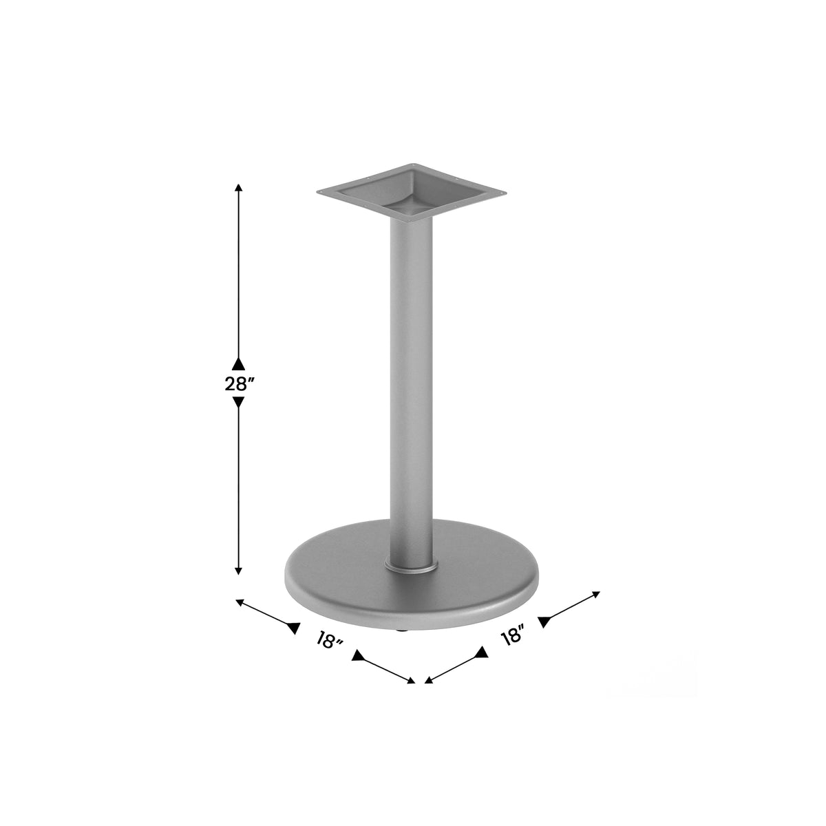 Beverly 18'' Round Restaurant Indoor/Outdoor Table Base with 3'' Dia. Table Height Column, Silver