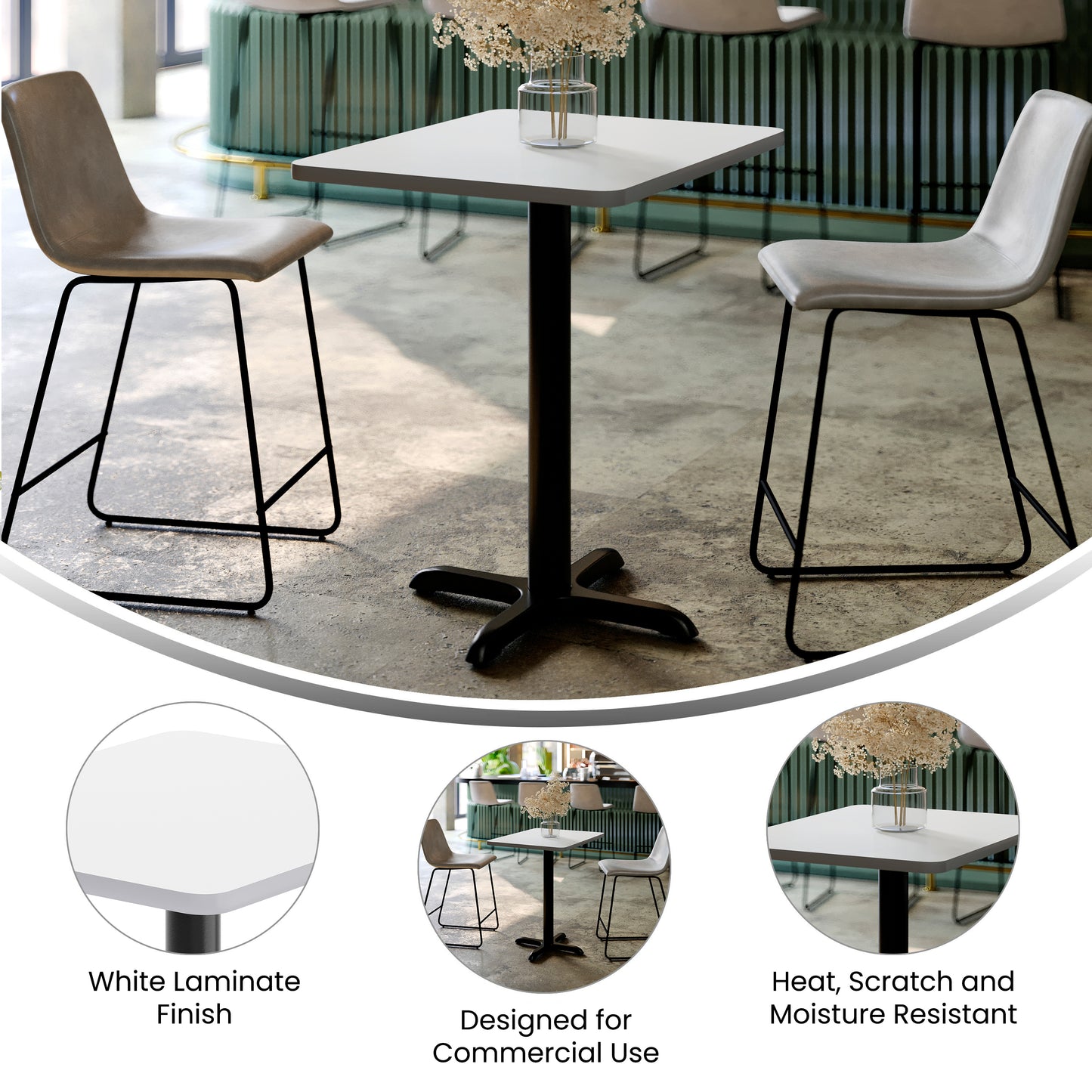 Graniss 24'' x 30'' White Rectangular Laminate Table Top with Black 22 x 22 "X" Style Table Height Base