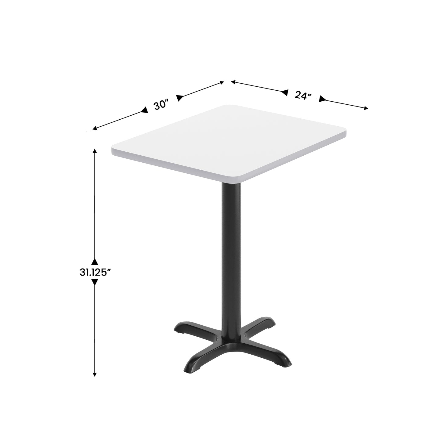 Graniss 24'' x 30'' White Rectangular Laminate Table Top with Black 22 x 22 "X" Style Table Height Base