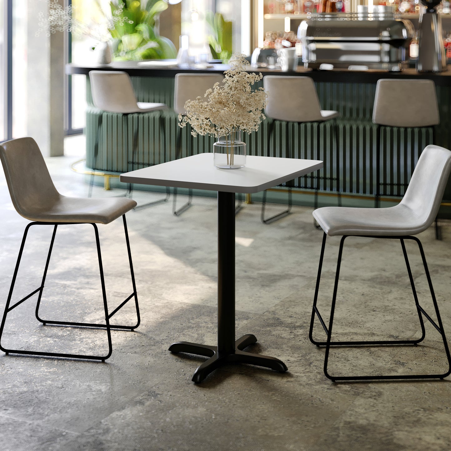 Graniss 24'' x 30'' White Rectangular Laminate Table Top with Black 22 x 22 "X" Style Table Height Base
