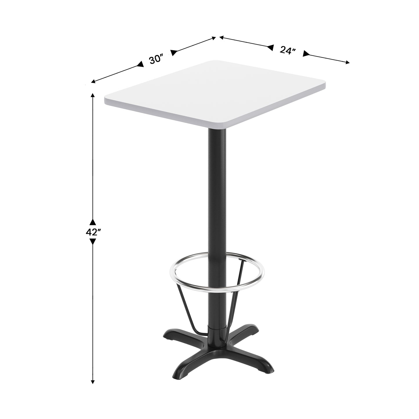 Stiles 24'' x 30'' White Rectangular Laminate Table Top with Black 22 x 22 "X" Style Bar Height Base with Footring