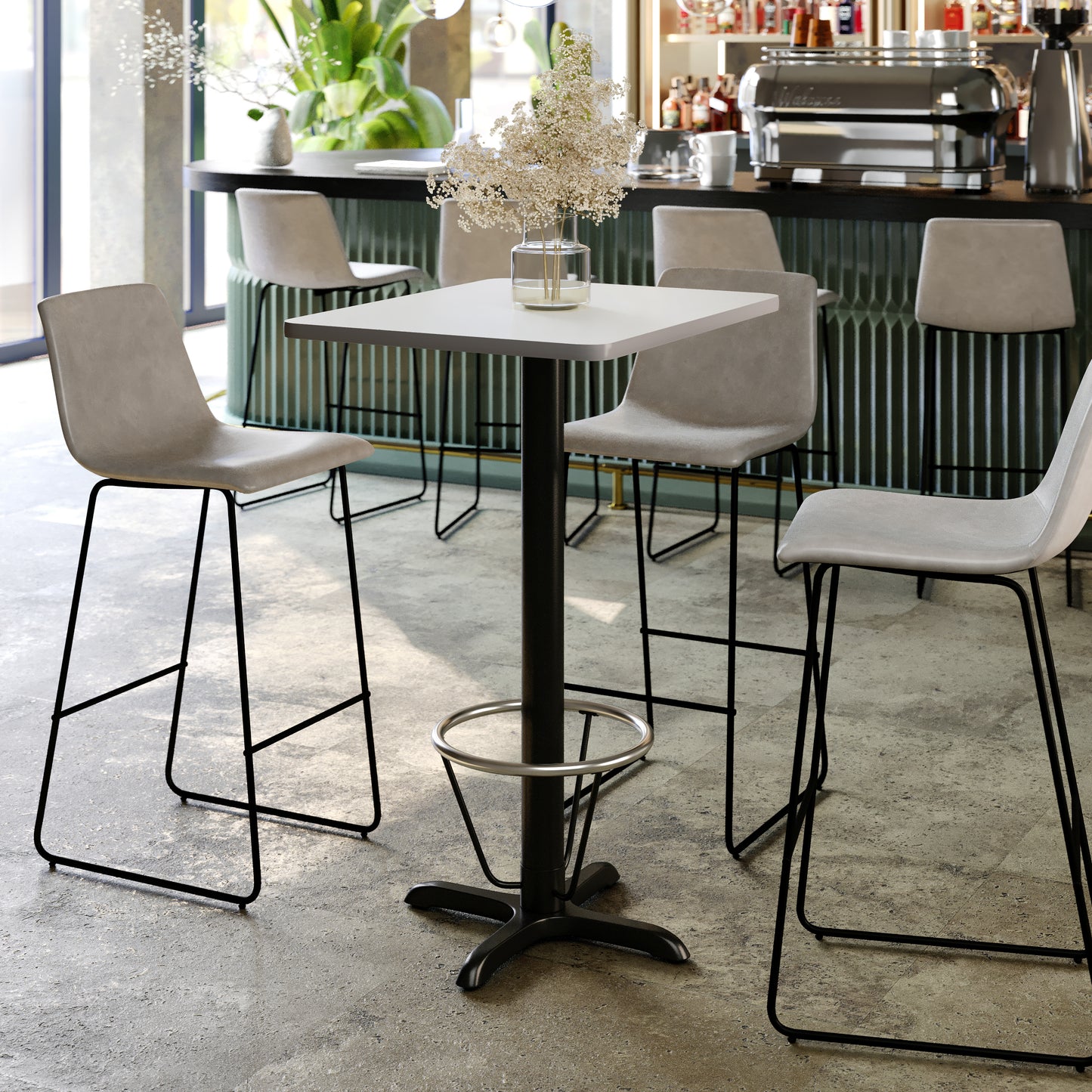 Stiles 24'' x 30'' White Rectangular Laminate Table Top with Black 22 x 22 "X" Style Bar Height Base with Footring