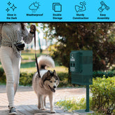 Kessler Compact Dog Waste Station with Rectangular Lidded Trash Can and Locking Roll Waste Bag Dispenser in Green