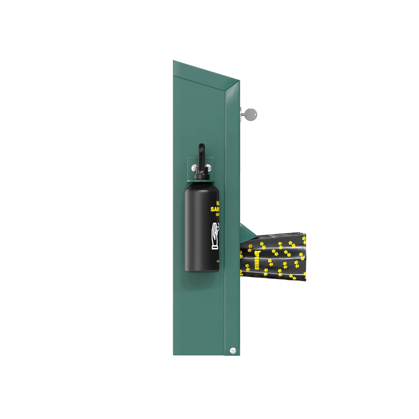 Kessler Locking Dog Waste Bag Dispenser with Glow in the Dark Sign, Hand Sanitizer Bottle and Rain Guard - 600 Roll Bags Included