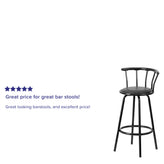 Charla Crown Back Black Metal Barstool with Black Vinyl Swivel Seat