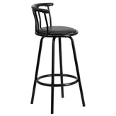 Charla Crown Back Black Metal Barstool with Black Vinyl Swivel Seat