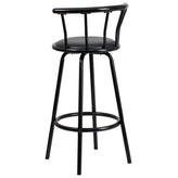 Charla Crown Back Black Metal Barstool with Black Vinyl Swivel Seat