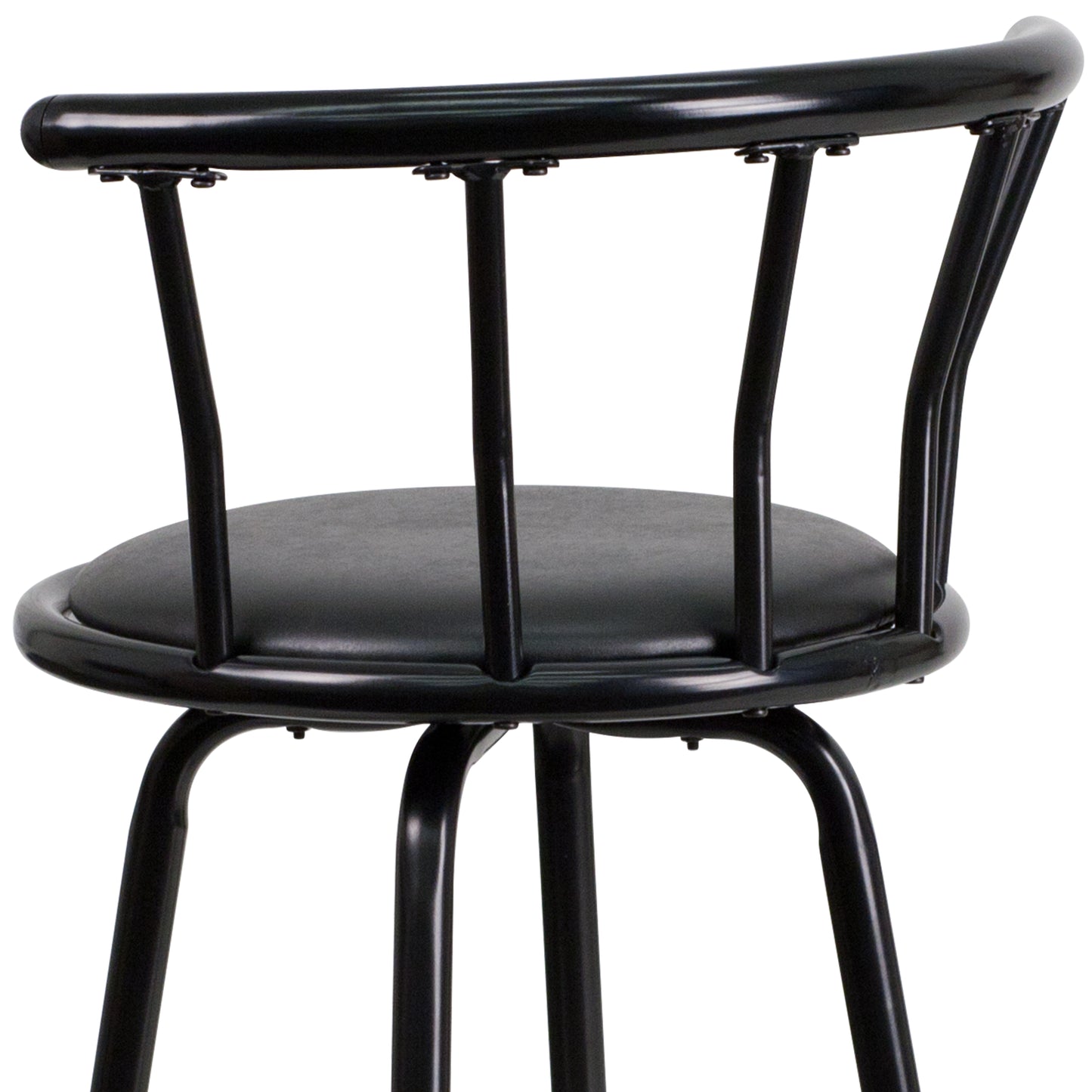 Charla Crown Back Black Metal Barstool with Black Vinyl Swivel Seat