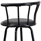 Charla Crown Back Black Metal Barstool with Black Vinyl Swivel Seat