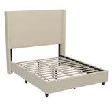 Quinn Full Upholstered Platform Bed with Channel Stitched Wingback Headboard, Mattress Foundation with Slatted Supports, No Box Spring Needed, Beige
