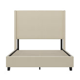Quinn Full Upholstered Platform Bed with Channel Stitched Wingback Headboard, Mattress Foundation with Slatted Supports, No Box Spring Needed, Beige