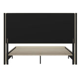 Quinn King Upholstered Platform Bed with Channel Stitched Wingback Headboard, Mattress Foundation with Slatted Supports, No Box Spring Needed, Beige