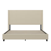 Quinn King Upholstered Platform Bed with Channel Stitched Wingback Headboard, Mattress Foundation with Slatted Supports, No Box Spring Needed, Beige