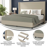 Quinn King Upholstered Platform Bed with Channel Stitched Wingback Headboard, Mattress Foundation with Slatted Supports, No Box Spring Needed, Beige