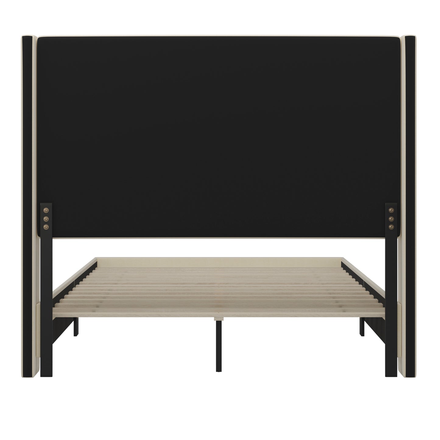 Quinn Queen Upholstered Platform Bed with Channel Stitched Wingback Headboard, Mattress Foundation with Slatted Supports, No Box Spring Needed, Beige