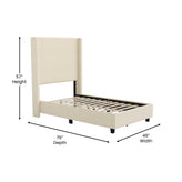 Quinn Twin Upholstered Platform Bed with Channel Stitched Wingback Headboard, Mattress Foundation with Slatted Supports, No Box Spring Needed, Beige