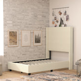 Quinn Twin Upholstered Platform Bed with Channel Stitched Wingback Headboard, Mattress Foundation with Slatted Supports, No Box Spring Needed, Beige