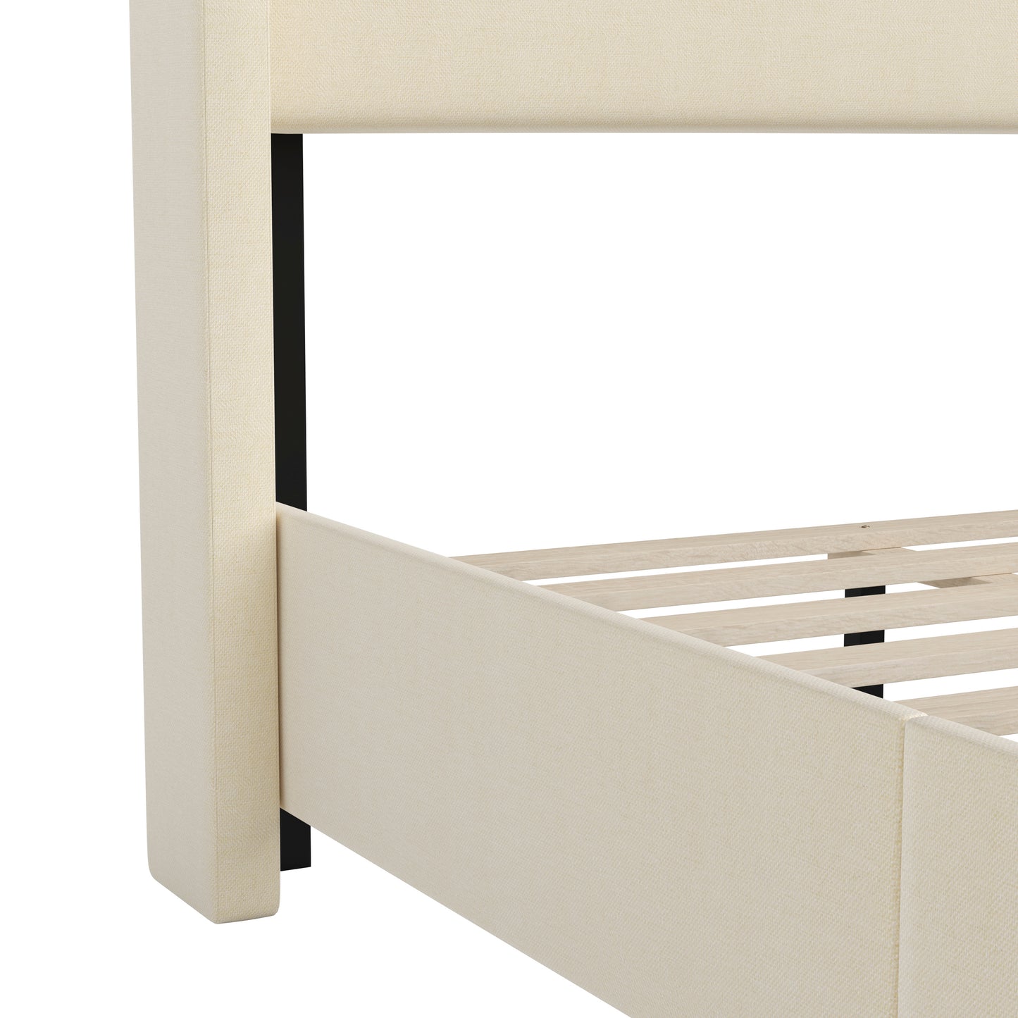 Quinn Twin Upholstered Platform Bed with Channel Stitched Wingback Headboard, Mattress Foundation with Slatted Supports, No Box Spring Needed, Beige