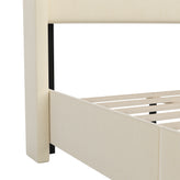 Quinn Twin Upholstered Platform Bed with Channel Stitched Wingback Headboard, Mattress Foundation with Slatted Supports, No Box Spring Needed, Beige