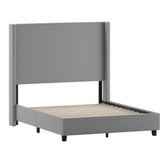 Quinn Full Upholstered Platform Bed with Channel Stitched Wingback Headboard, Mattress Foundation with Slatted Supports, No Box Spring Needed, Gray