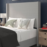 Quinn Full Upholstered Platform Bed with Channel Stitched Wingback Headboard, Mattress Foundation with Slatted Supports, No Box Spring Needed, Gray
